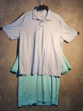 2 Tommy Bahama Shirt Mens XL Blue Polo Golf Please Read